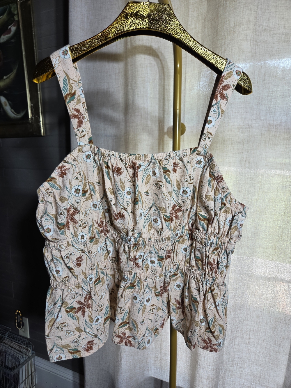 Universal Thread Cream Floral Smocked Peplum Tank Top